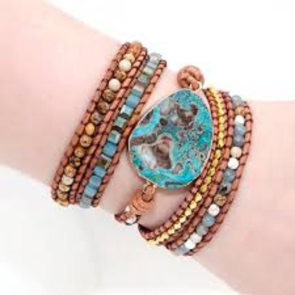 Azure Gilded Stone Wax Wrap -- Bracelet or Necklace